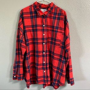 Old Navy Button Down Blouse Top Size XXL Boyfriend Plaid  Long Sleeves Collared